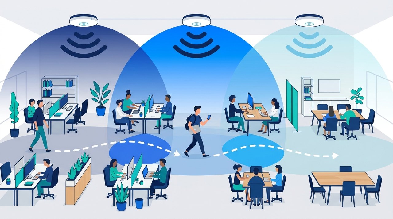 辦公室 Wi-Fi 無縫漫遊與 AP 佈點示意圖